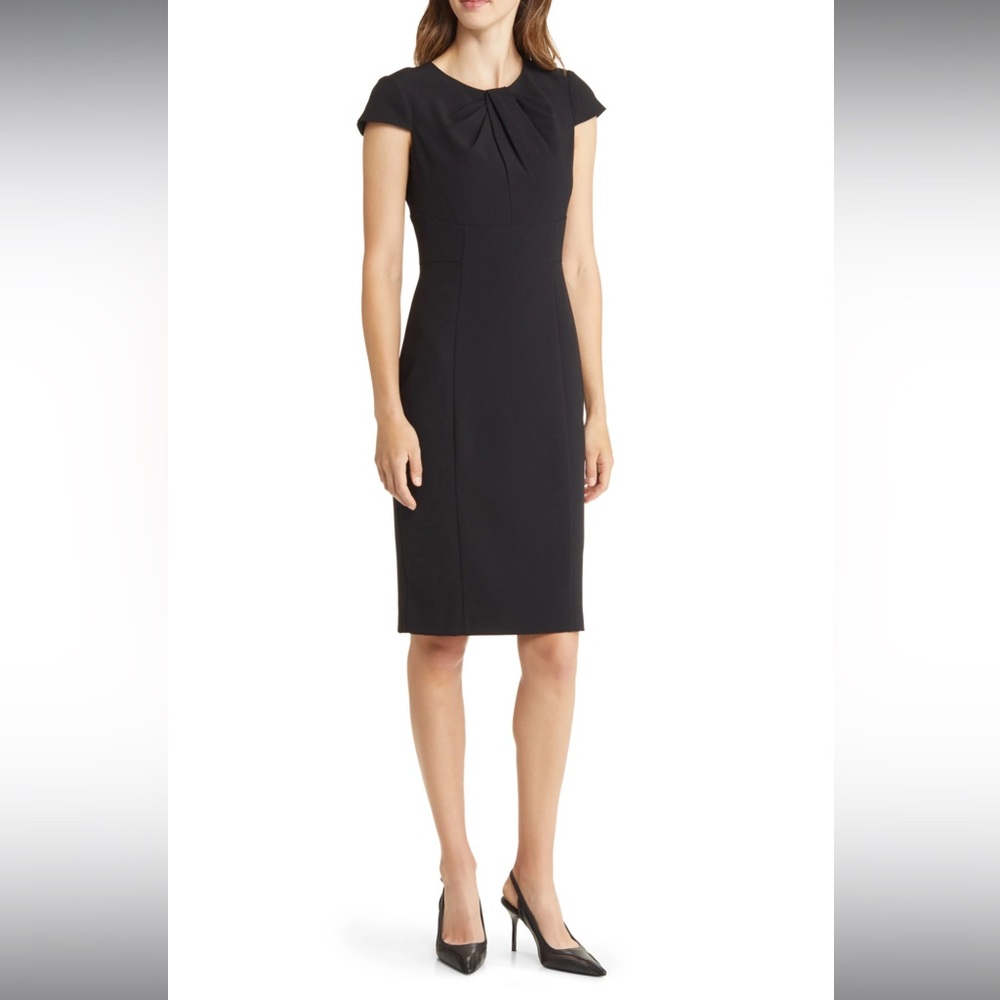 Black cap sleeve midi dress NWT